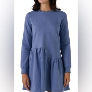English Factory Knit Unbalanced Seam dress in blue